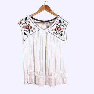 Knox Rose White Floral Embroidered Sleeveless Top Size S Boho Cottagecore Hippie